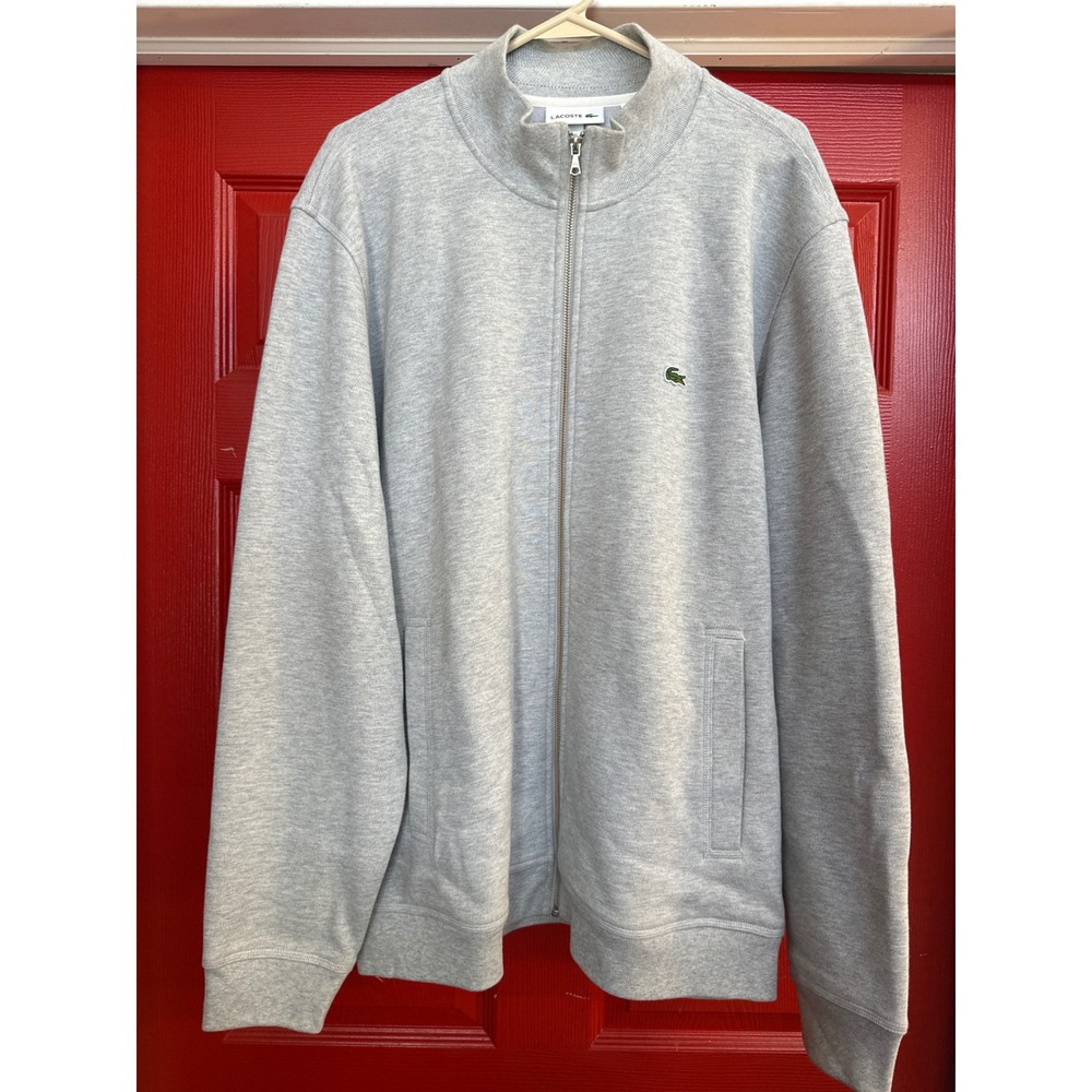 Lacoste Mens Gray Full Zip Fleece Sweatshirt Jacket FR 8 US 3XL Crocodile Logo